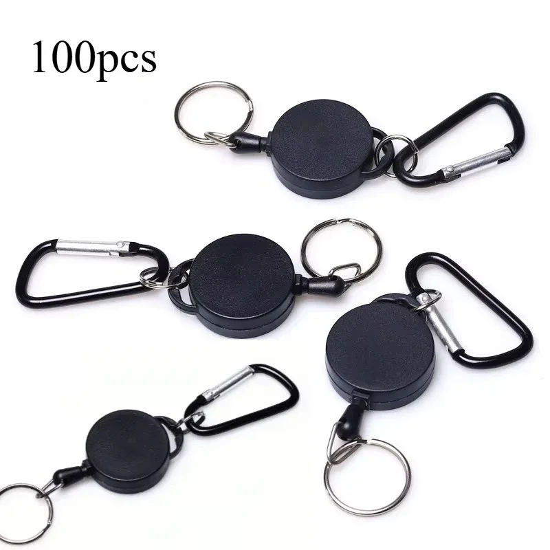 100pcs Extendable Retractable Keychain Frosted Holders Key Chain Carabiner Plastic Round Hiking Carabiner For Men Outdoor Bags