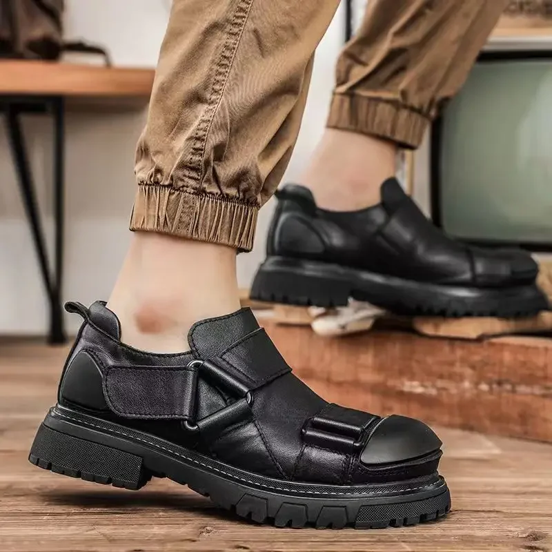 

Men's Genuine Leather Working Boots Casual Shoes Punk Platform Western Cowboy Boots Male Loafers Slip-On Luxury Banquet Shoes