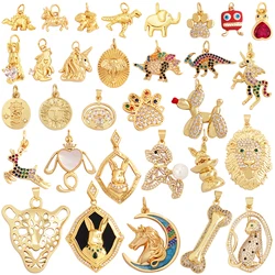 Colgante de oro de 18K con forma de Animal, gato, perro, conejo, leopardo, León, dinosaurio, unicornio, collar, pulsera, suministros de joyería, M68