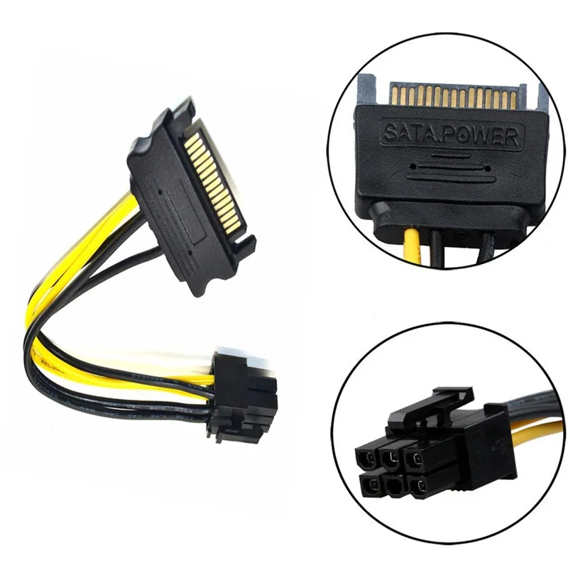 6pcs SATA 15 Pin To 6 Pin PCI-E Graphics Card Power Cable Adapter For Riser Card PCI Express SATA To 6Pin Video Card Power Cord
