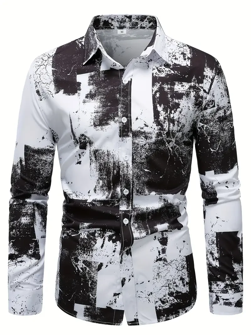 Long Sleeve Shirt Men\'s 3d Printed Newspaper Pattern Lapel Shirt Fashion Street Style Men\'s Shirt Spring Autumn Plus-size Shirt