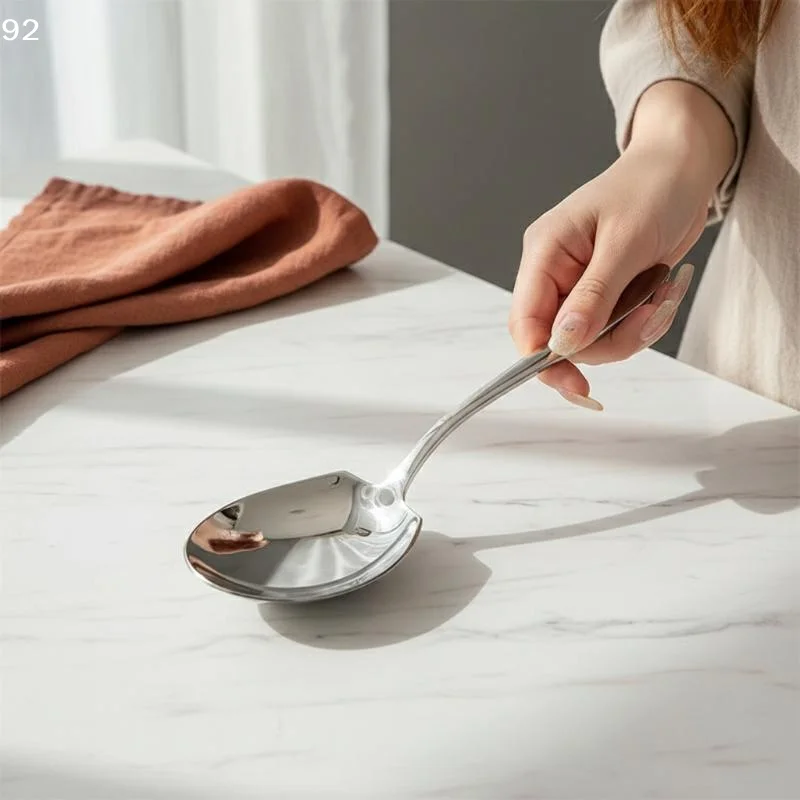 Large Stainless Steel Rice Spoon Ergonomic Metal Serving Spoon Kitchen Flatware Spoon Durable Thickening Long Handle Spoon