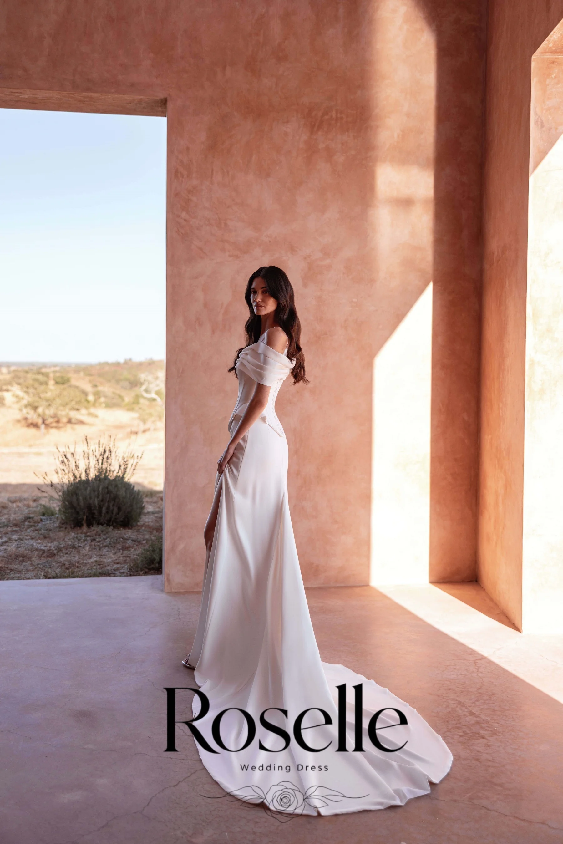 ROSELLE Elegant Two Piece Off Shoulder Mermaid Wedding Dress Pleated High Side Slit 2026 Bridal Gown Customized Vestido De Novia