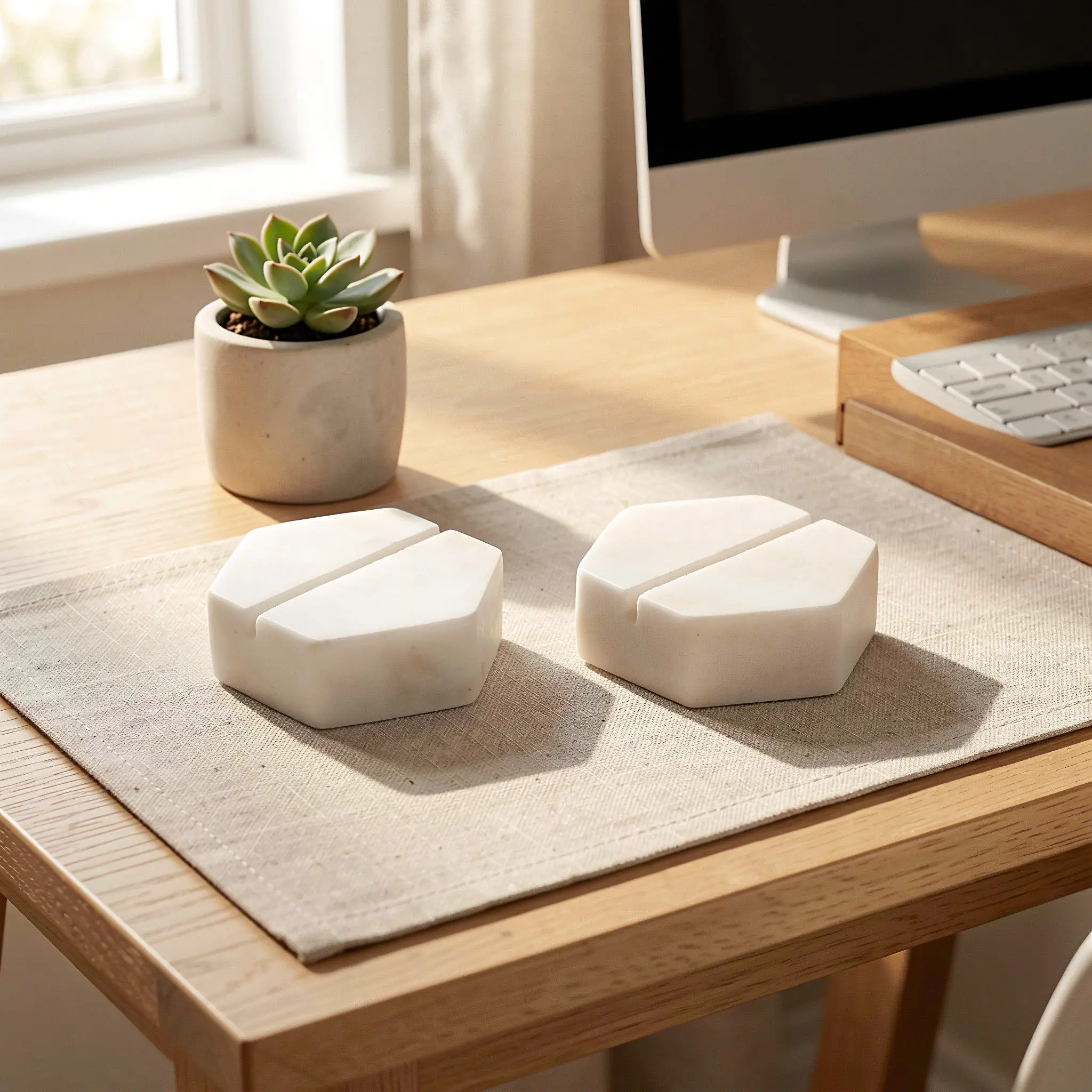 2Pcs Marble Business Card Holder Creative Geometric Desktop Office Desk Organizer Mini Note Holder for Home Office 2.36x2.17