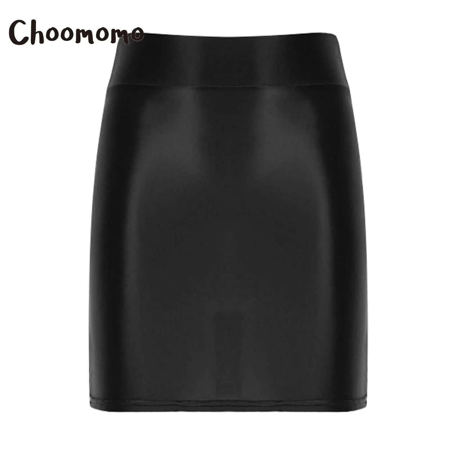 

Womens Shiny Oil High Waist Pencil Skirts Semi See Through Shimmer Glossy Miniskirt Bandage Bodycon Night Party Clubwear