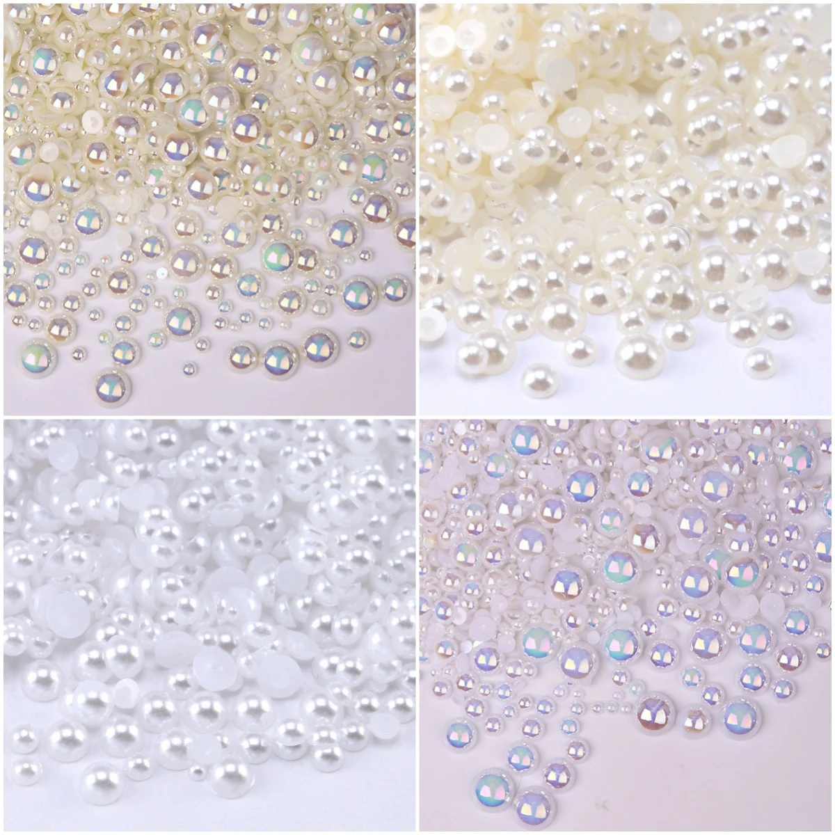 white/beige AB 3-14mm imitation pearls abs half-round resin beads for nail art clothing craft decoration