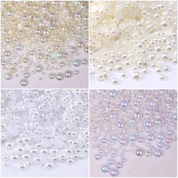 white/beige AB 3-14mm imitation pearls abs half-round resin beads for nail art clothing craft decoration