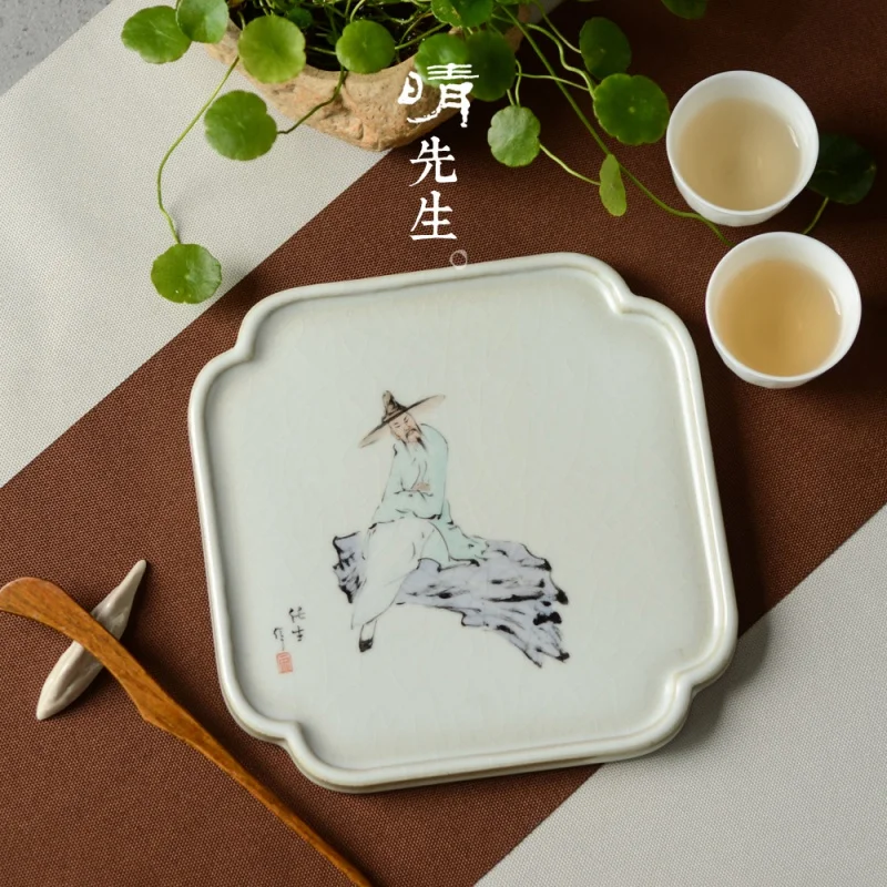 Hand-Painted Begonia-Shaped Water Storage Kettle Pot Holder Support Jingdezhen Handmade Original Design Ceramic Tea Tray Househo