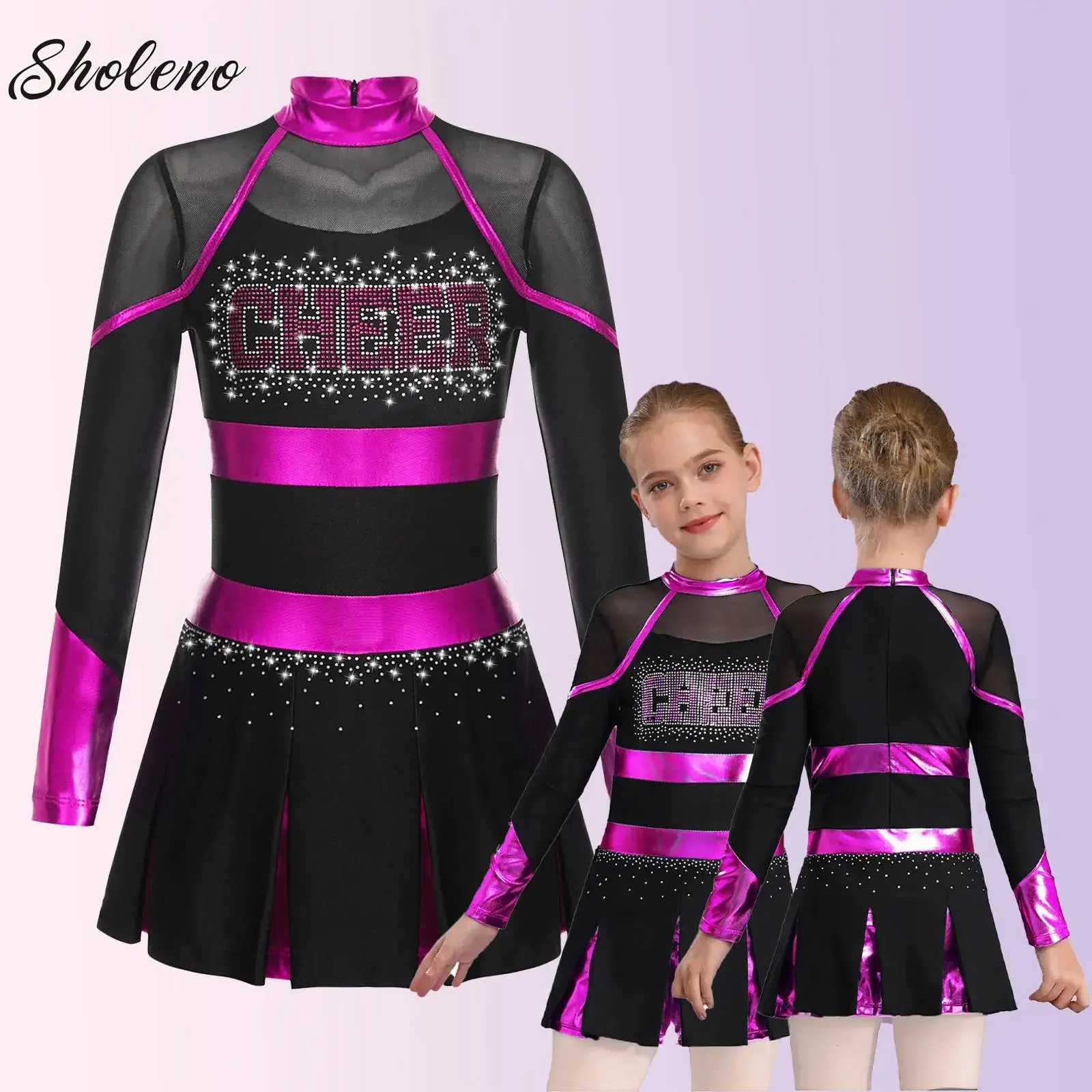 

Girls Cheerleading Uniform Pleated Dress Carnival Festival Cheerleader Costumes Schoolgirl Cheering Dancewear Ballet Jersey