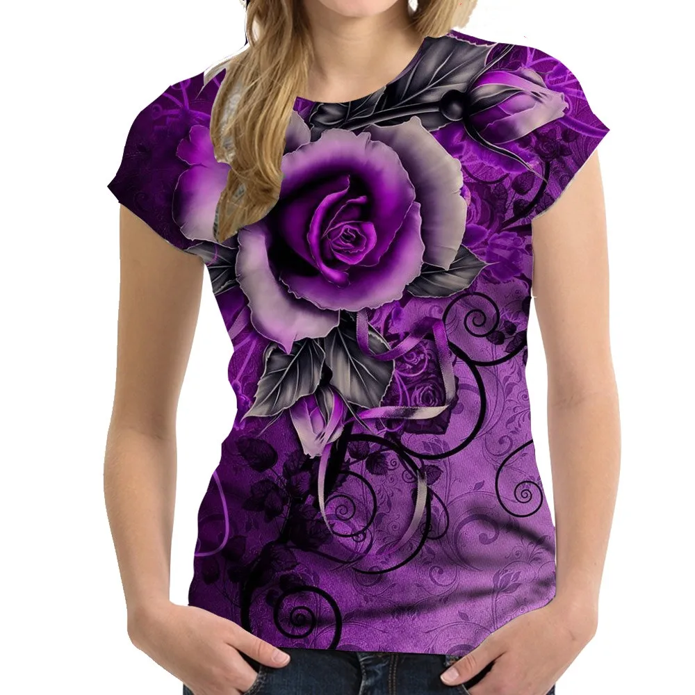 2022 Women's Tshirts Rose Printed T Shirt Ladies Fashion Casual Short Sleeve High Quality O Neck Tee Shirt Women's Clothing 6xl