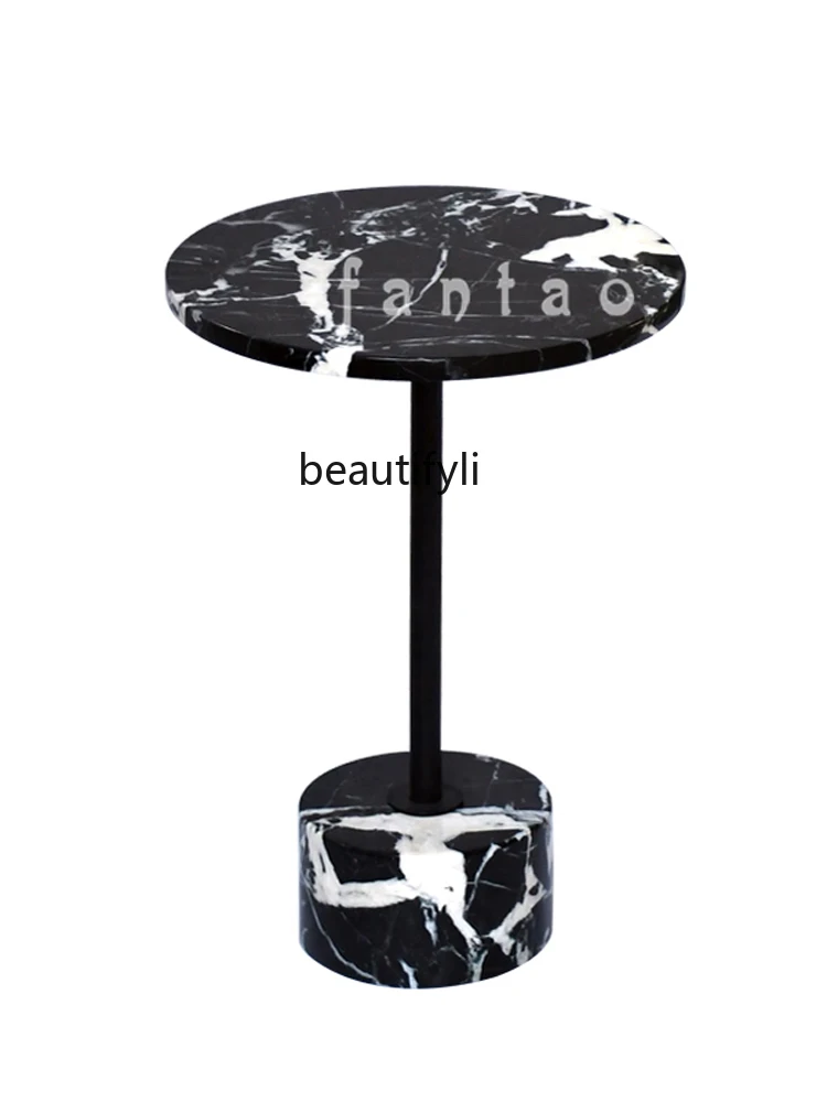 Nordic Black Luxury Stone Sofa Side Table Corner Table Light Luxury Modern Marble Bedside Small round Table