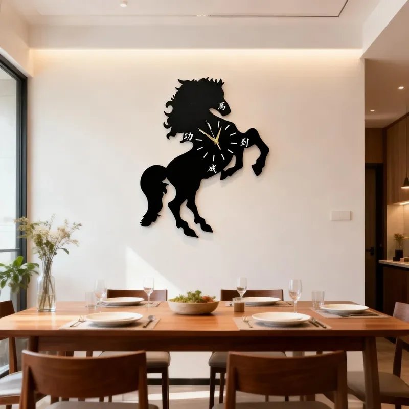 Modern Black Horse Metal Wall Clock Silent Non Ticking Animal Shape Wall Sticker Simple Fashion Home Decor for Living Room