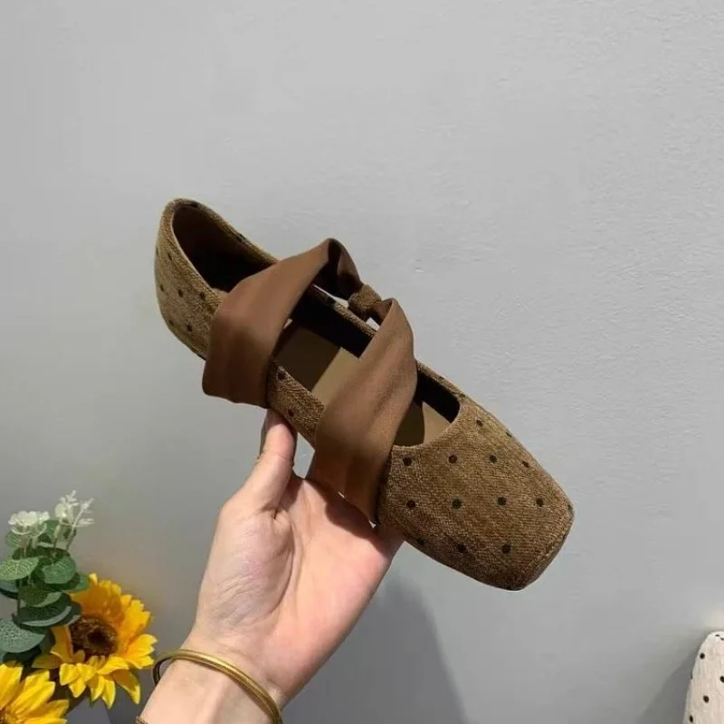 2026 New Retro French Style Flat Shoes Women's Low Heel Slip-On Dots Pattern High-End Feeling Modern Minimalist Style Mary Janes - view 3