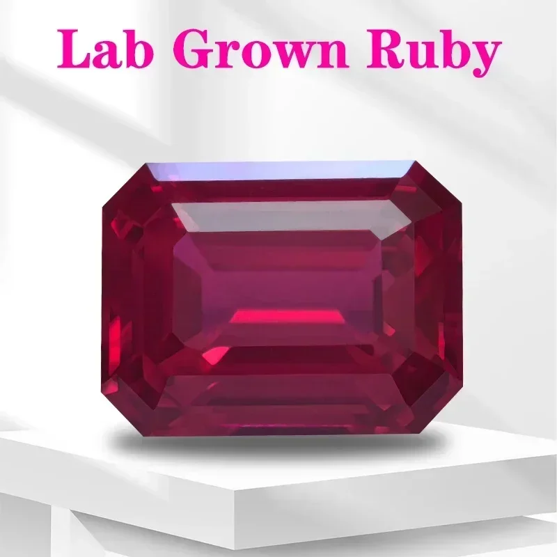 

Lab Grown Ruby Red Color Emerald Cut VVS1 Gemstone Charms DIY Advanced Jewelry Making Materials Selectable AGL Certificate