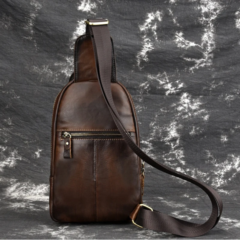 Genuine Leather Sling Rucksack Backpack Travel Knapsack Natural Skin High Quality Retro Men Shoulder Cross body Chest Bags