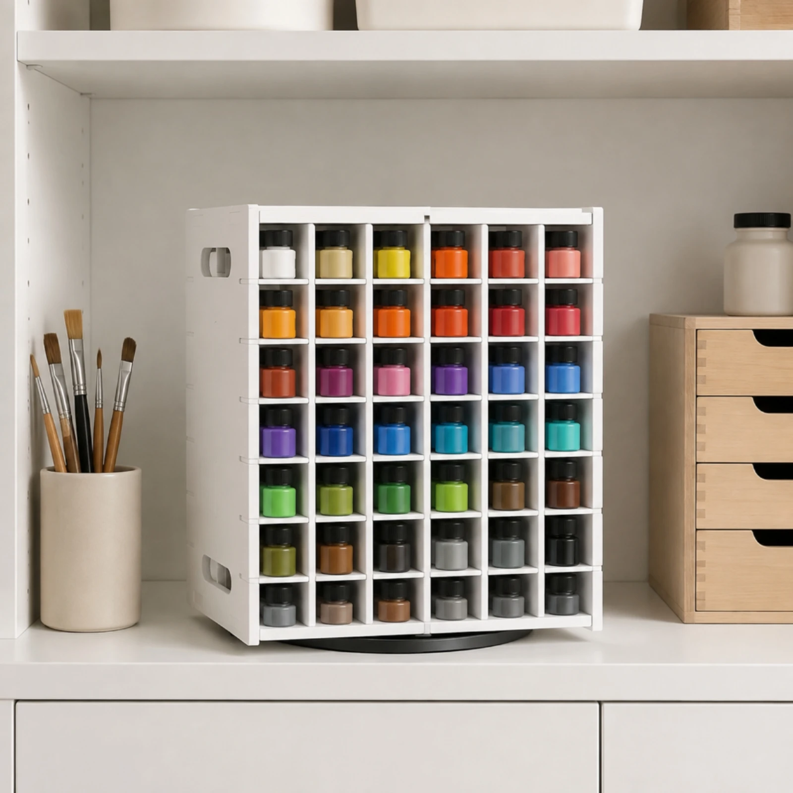 Desktop Organizer Compact Rotating Paint Bottle Rack Multi-Compartment Stationery Organizer for Painters, Desk Organization