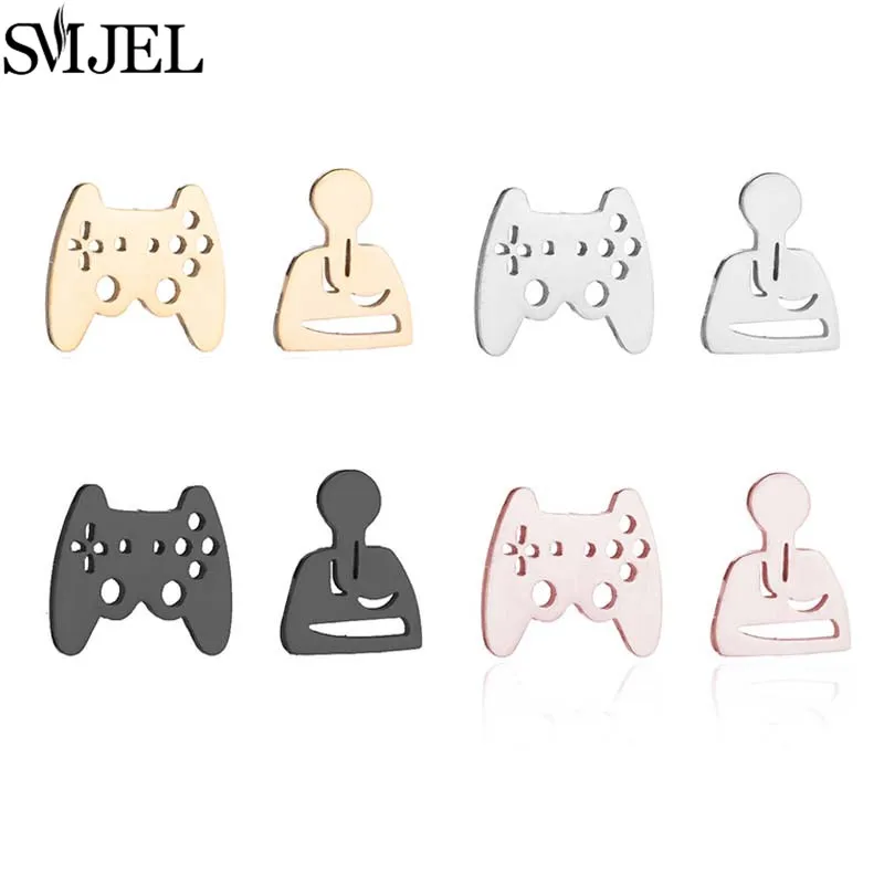 Punk Black Stainless Steel Geometric Earrings Men Women Funny Asymmetry Game Controller Ear Studs for Boyfriend Jewelry Gift