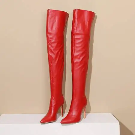 Size 34-43 Women Over Knee Boots Soft Leather Wide Calf Thin High Heels Shoes Winter 2024 Sexy Pants Long Tall Boots