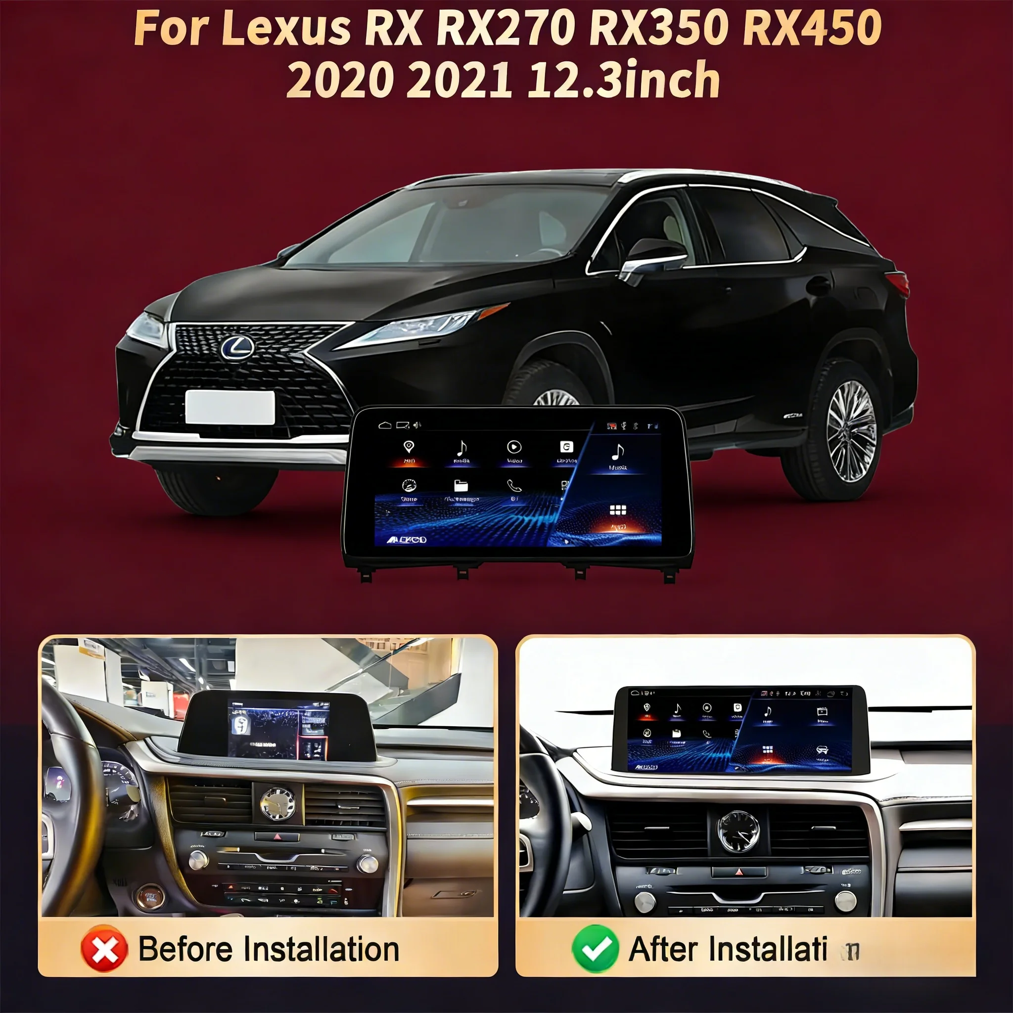 12.3inch Car Radio Wireless CarPlay Multimedia For Lexus RX RX270 RX350 RX450 2020 2021 Snapdragon 685 Screen