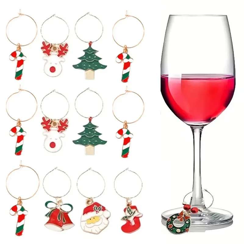 Christmas Wine Glass Charm Drink Marker Festive Identifier Ring for Dinner Table Party Celebration Home Decoration Supplies