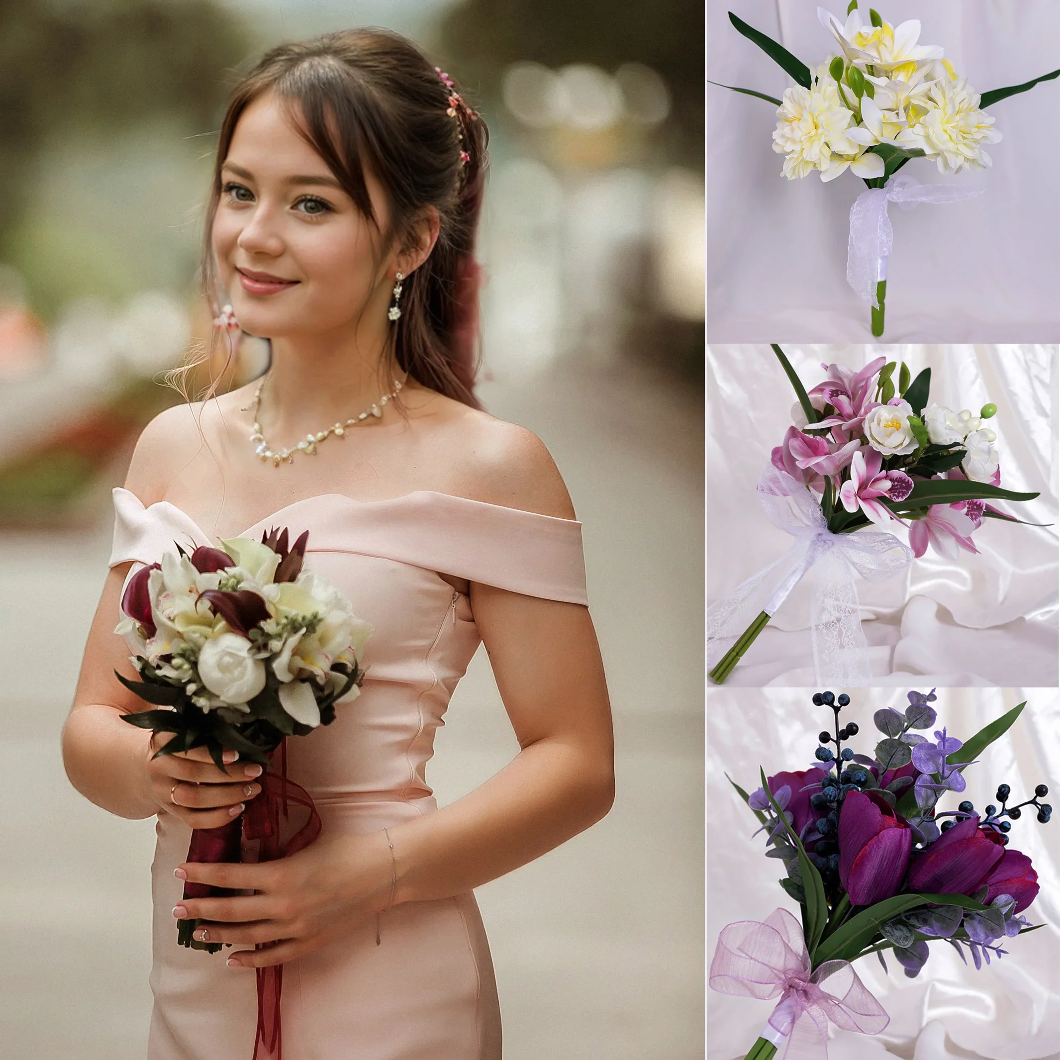 

Bridal Bridesmaid Wedding Bouquet White Silk Flowers Roses Handmade Artificial Bride Mariage Bouquet Wedding Accessories Tixel