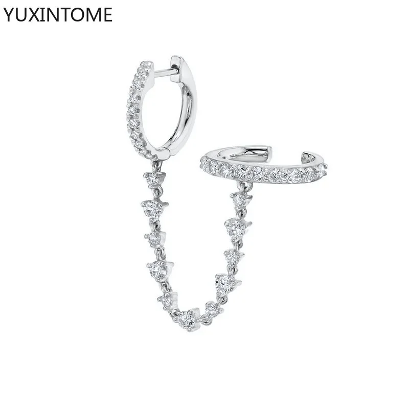 Women's 925 Silver Crystal Chain Tassel Dangle Earrings