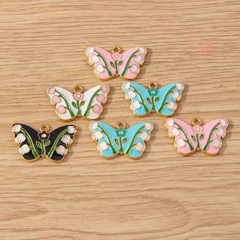 Tusember 10 Stück, 4 Farben, Emaille-Lilien-Schmetterlings-Anhänger für DIY, niedliche Ohrringe, Halsketten, Armbänder, modische Schmuckaccessoires – Detail 4