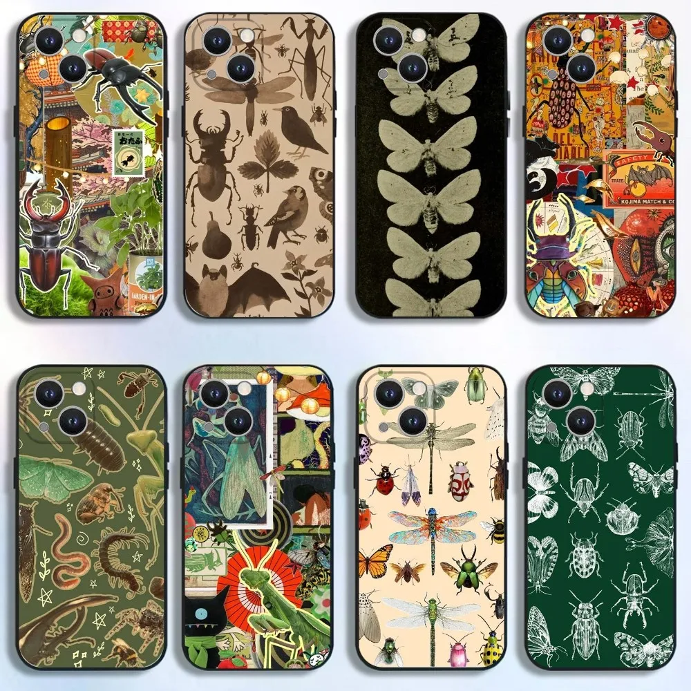

Bugs And Insects Phone Case For iPhone 16,15,14,13,12,11 Plus,Pro Max,XS,X,XR,SE,Mini,8,7,Soft Silicone Black Cover