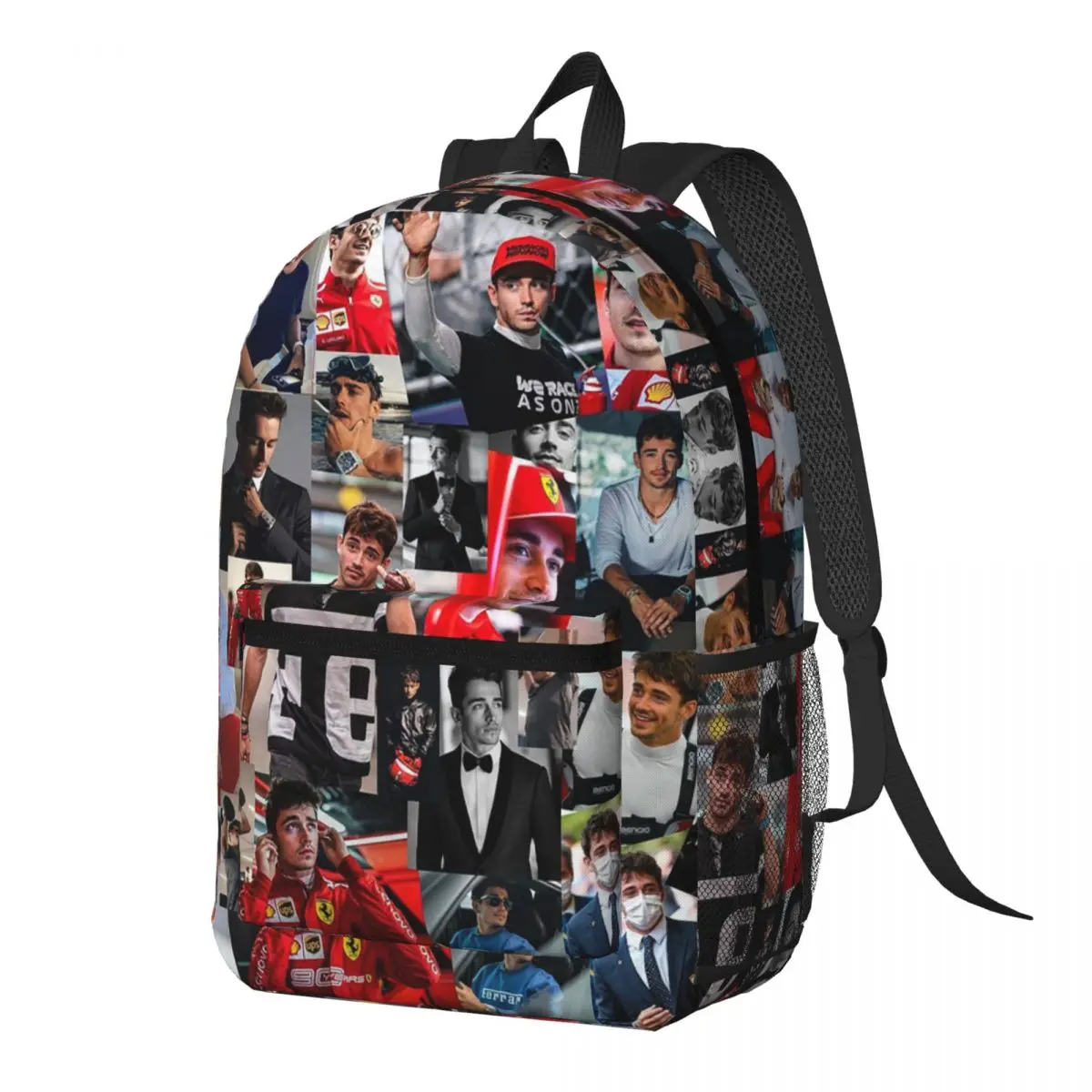 Charles Leclerc Monacan Motorsports Racing Driver Collage Backpack Daypack Kids BookBag School Bag Shoulder Bags for Men Women