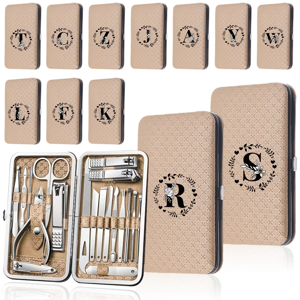 

19 Pcs Nail Clippers Set Storage Box Versatile Pedicure Manicure Set Nail Tools Kit Home Essentials Garland Letter Pattern