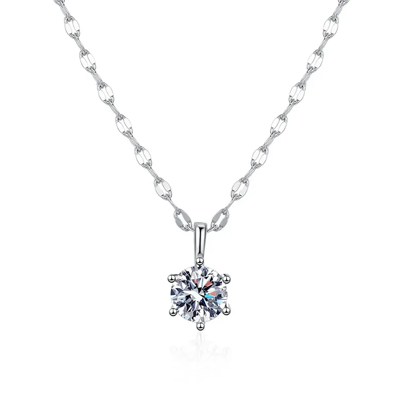 Collier pendentif rond Moissanite pour femme, argent regardé 100%, 6 griffes, 1ct, document D, Rotterdam, bijoux fins pour fête de mariage, Kling