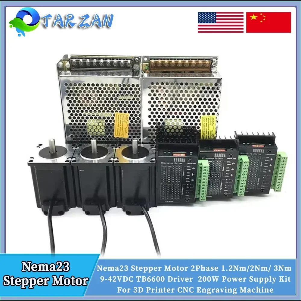 

Nema 23 Stepper Motor Single Shaft 8mm 3A 1.2Nm 2Nm 3Nm 200W Power Supply Driver Kit For CNC Engraving Machine Router 3D Printer