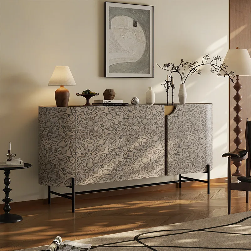 Light Luxury Sideboard Cabinet Modern Marble Pattern Entryway Console Sintered Stone Textured Hallway Storage Cabinet Furniture