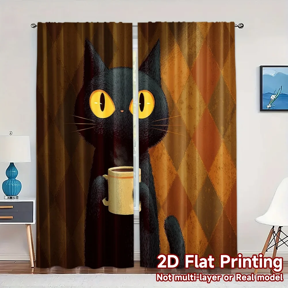 2pcs, 2D FLAT PRINTING Curtains (Without Rod) Midnight Brew Modern Curtain Fabric Versatile Durable Polyester Curtains Versatile