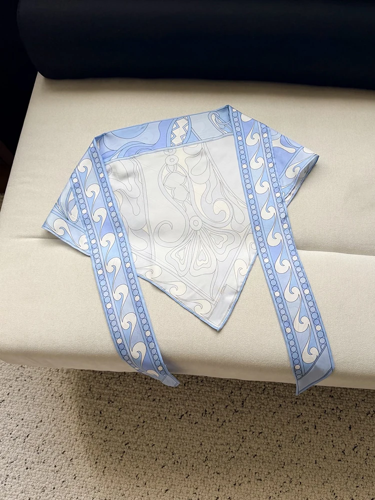 Summer Fashion Beach Outdoors Resort Geometric Print Sunscreen Silk Headscarf Women's Lace-Up Triangle Decoration Headscarf
