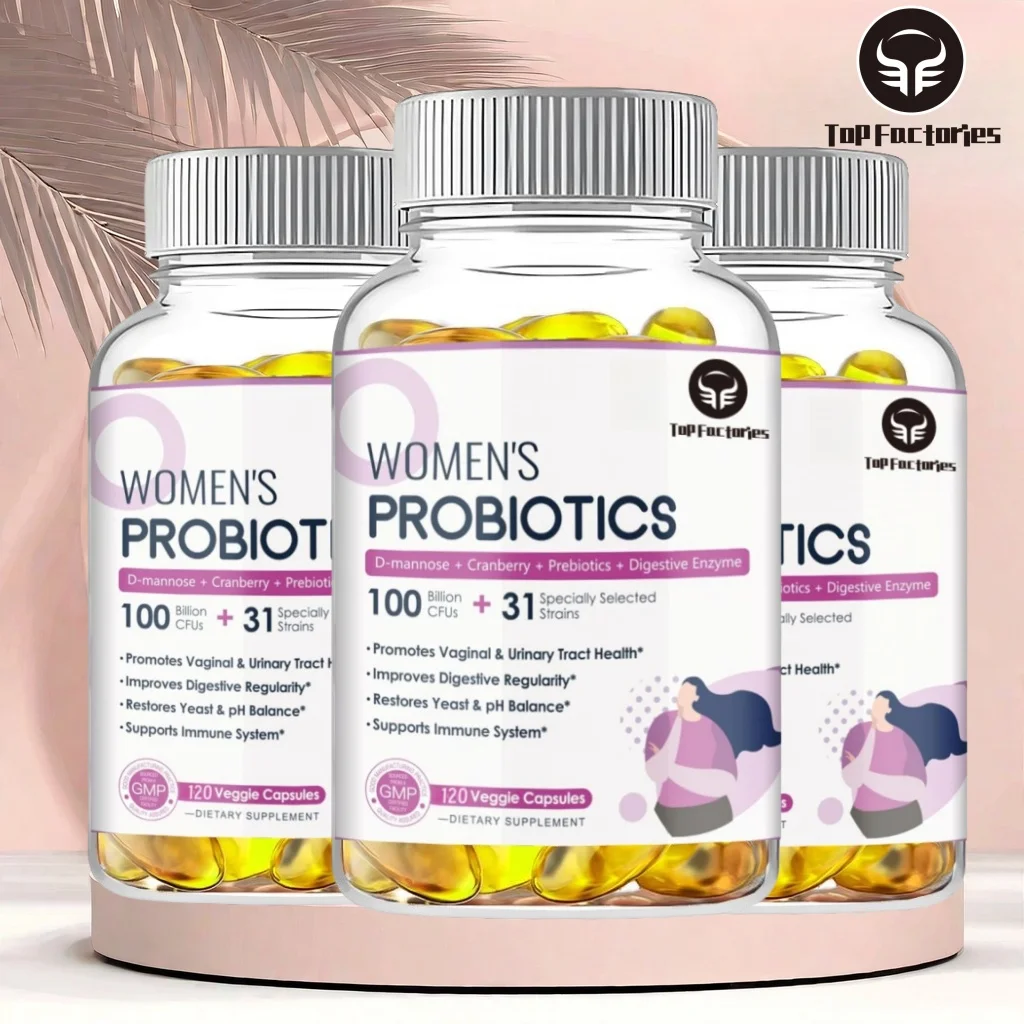 Top Factories Female Digestive Probiotics 1000 Billion CFU with Digestive Enzymes Prebiotics Cranberry 120 Veg Capsules