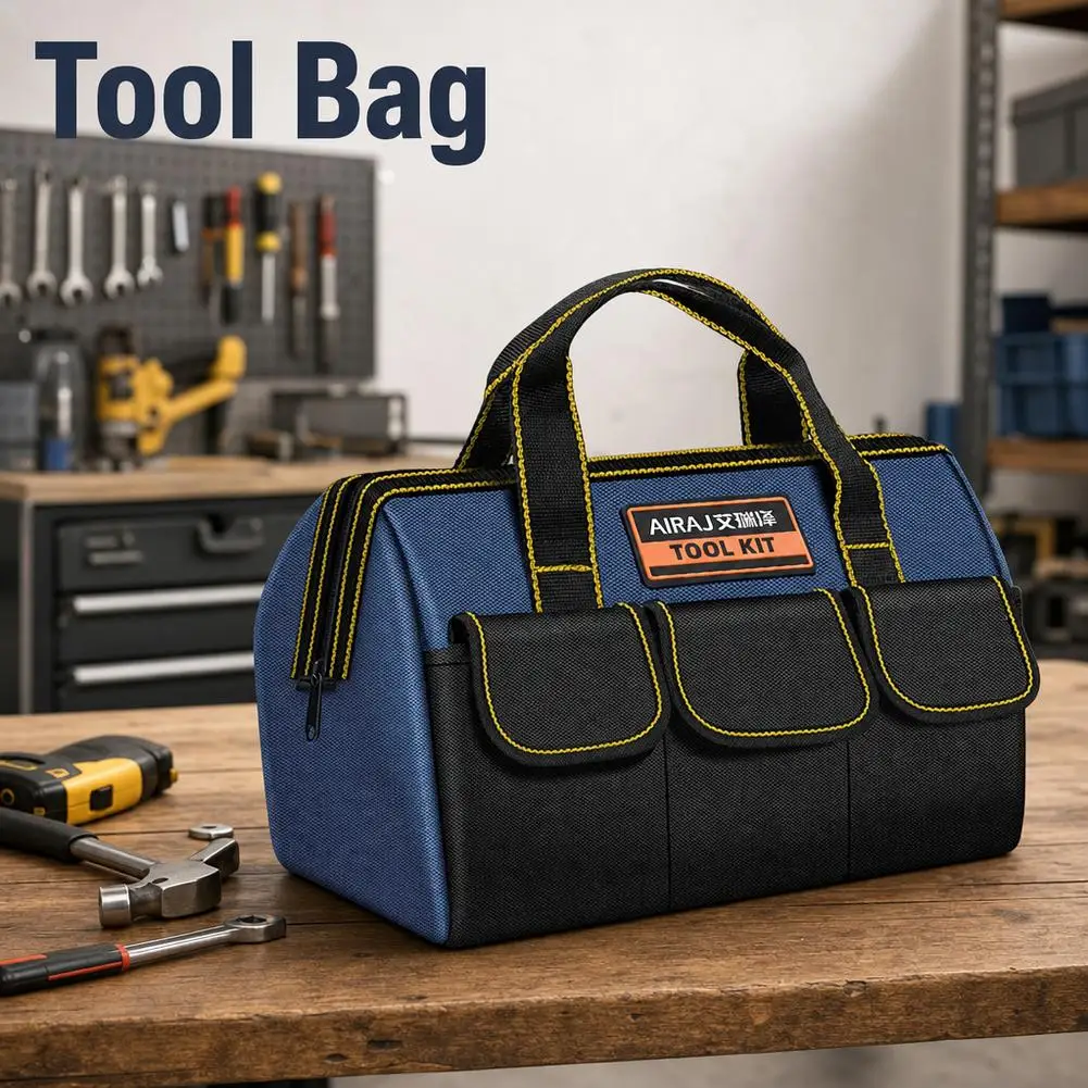 Heavy Duty Canvas Tool Bag Large Capacity Multi Pockets Car Trunk Storage Organizer Electrician Hardware Tools Bag