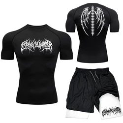 2024 Heren Workout Compressie Set Zomer Gym T-shirts Ademende Hardloopshorts Sneldrogend Sport Rash Guard Sportkleding 2 Stuks Pak