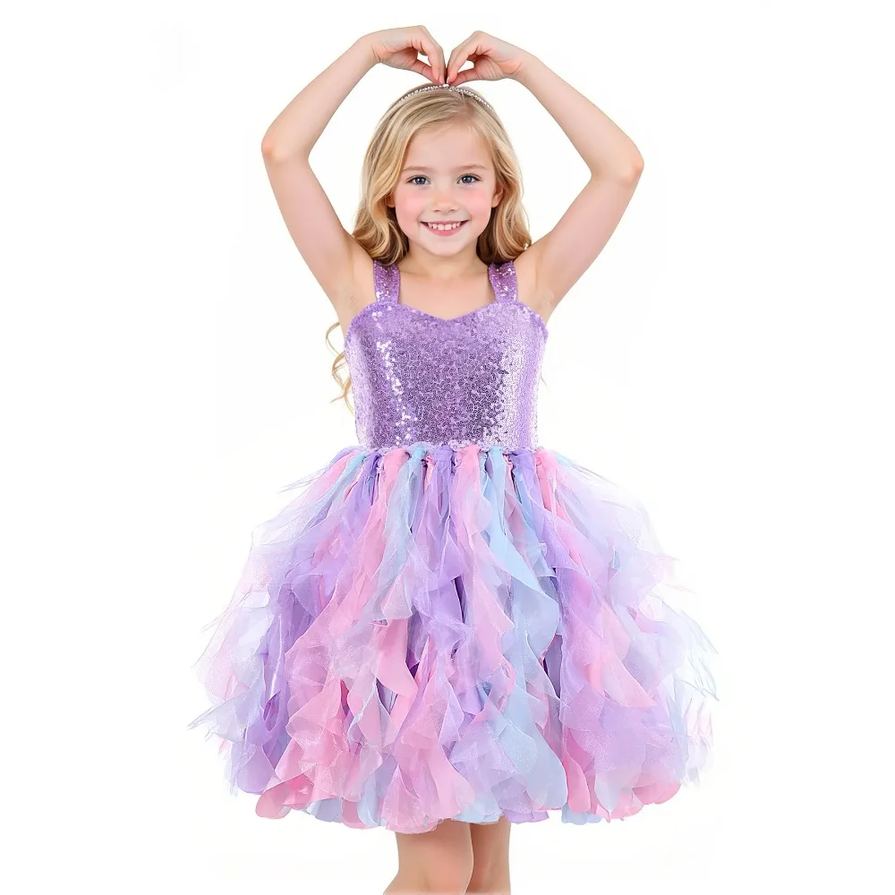 Mädchen Glitzer-Pailletten-Tutu-Kleid Buntes Tüll-Prinzessinnenkleid Kinder Geburtstag Abschlussfeier Auftritts-Kostüm Baby Mädchen