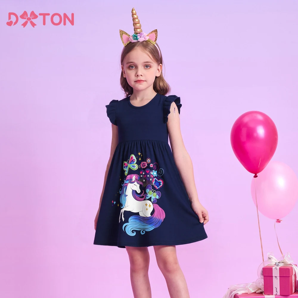 

DXTON Toddler's Summer Daily Clothes Sleeveless Girls Cotton Dresses Colorful Unicorn Printed Children Casual Holiday Cute Dress
