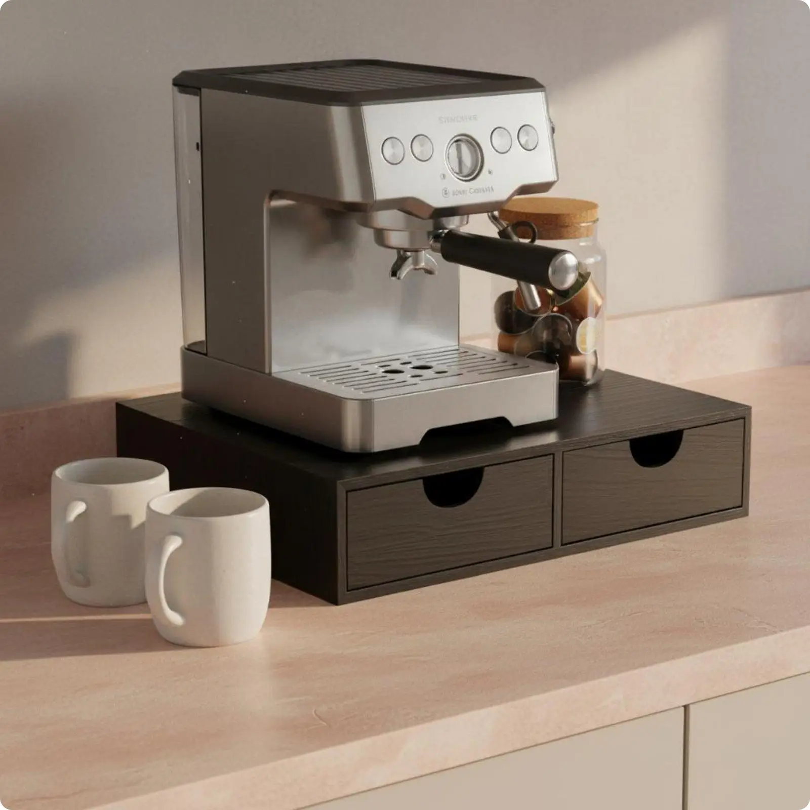 Wooden Coffee Capsule Box Natural Wood Brewing Sachet Organizer No Assembly