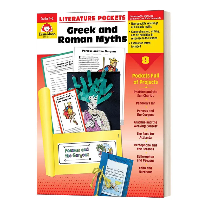 

Evan-Moor Literature Pockets: Greek & Roman Myths, Grades 4-6 Workbook,aged 9 10 11 12, English book 9781557998750