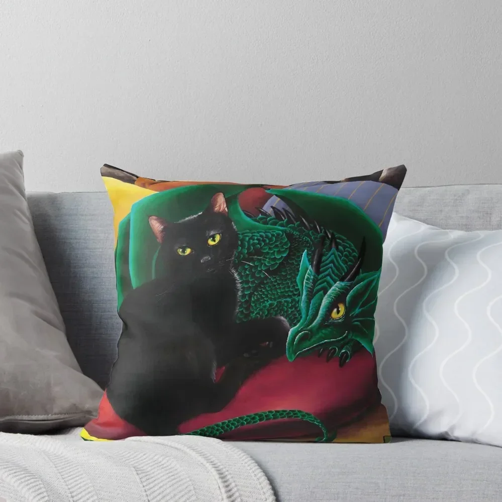 

Black Cat and Dragon Throw Pillow Rectangular Cushion Cover home decor items bed pillows pillow