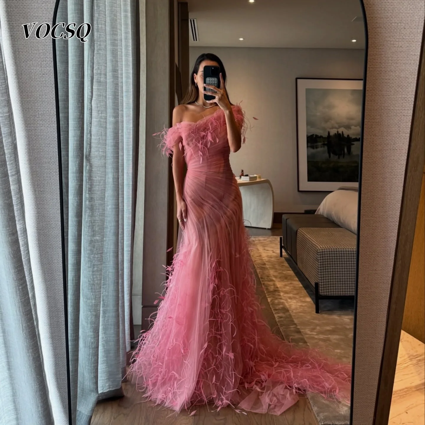 Luxury Trailing Mermaid Prom Dresses with Feathers Off Shoulder Evening Dresses Party Dress فساتين للمناسبات الخاصة Customized