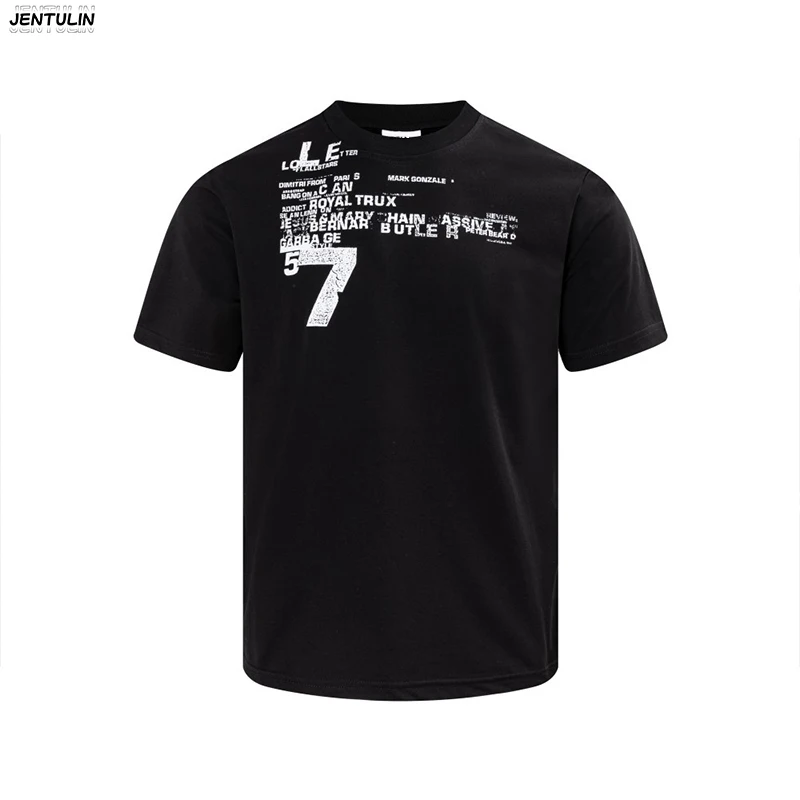 

American Retro Vintage Letter Printed T-shirt Heavyweight Cotton Loose Fit Men's And Women's Aesthetic Cotton Short Sleeved Top