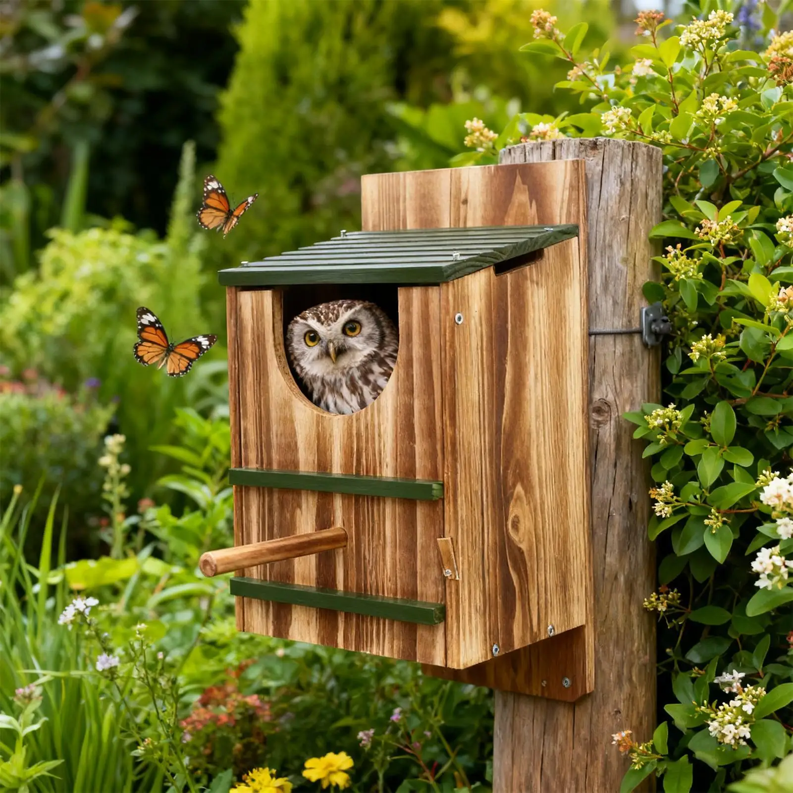 

Водонепроницаемый карбонизированный деревянный домик-гнездо для сов, белок, птиц, сорок, голубей