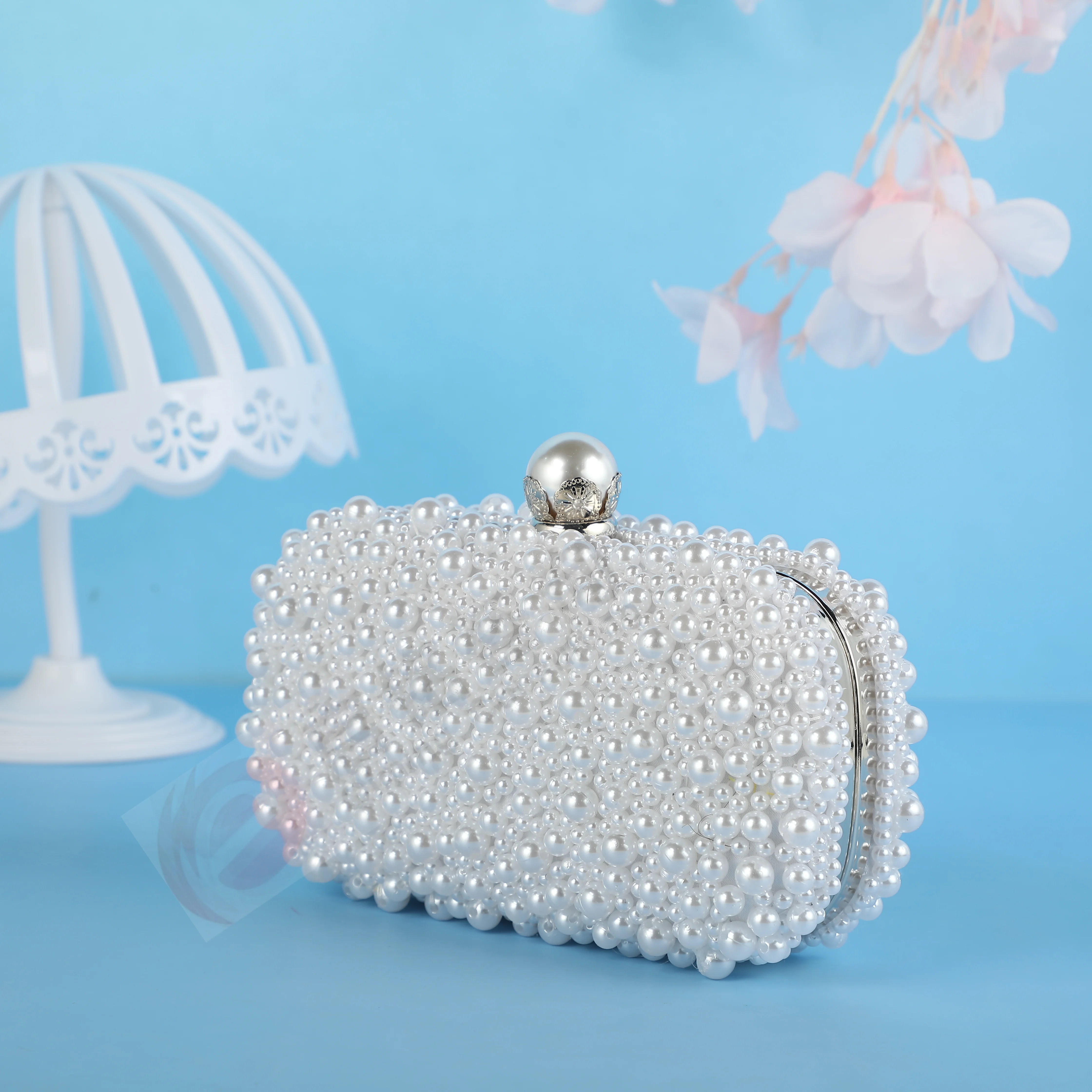 Luxury handmade wedding evening bag chain shoulder bag Full Beaded clutch bag Ladies Artificial Pearls Handbag for Wedding Party