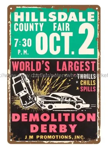 bar signs 1971 Demolition Derby Poster Hillsdale County Fair metal tin sign tin sign