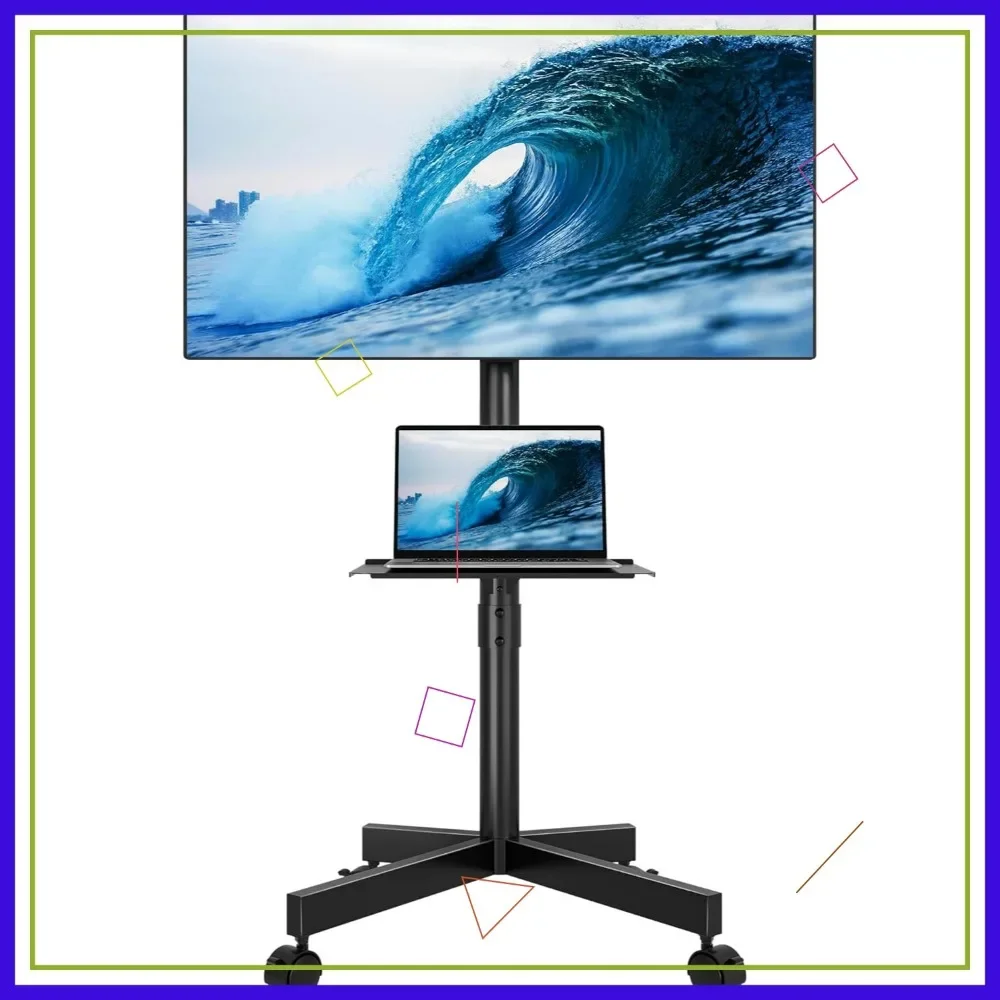 Supporto TV mobile universale per TV da 23-60 pollici, altezza regolabile con ruote di bloccaggio e ripiano multimediale, può contenere fino a 88 libbre