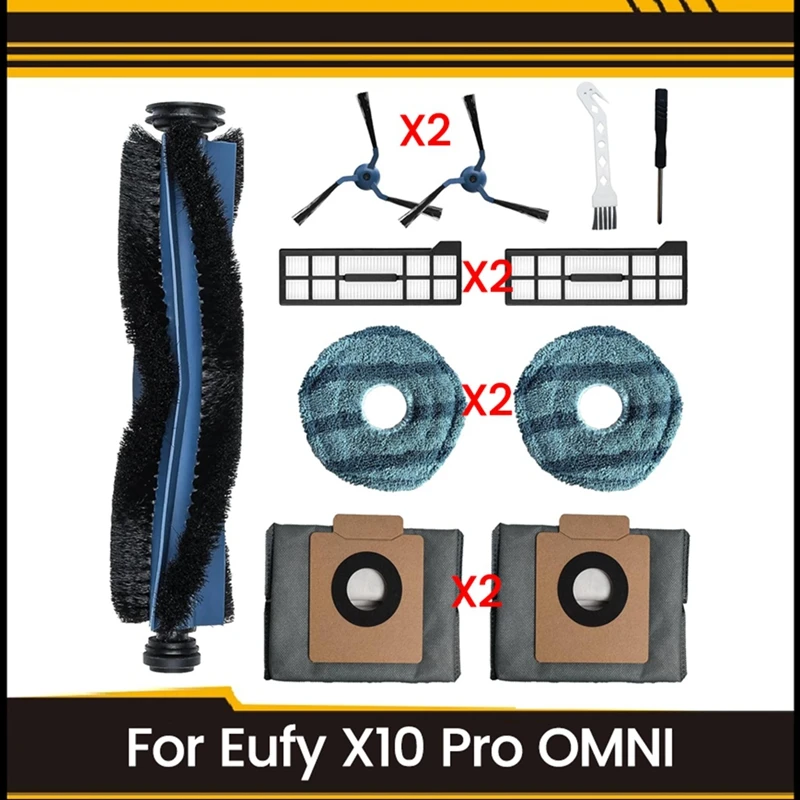 11PCS For Eufy X10 Pro Omni Vacuum Cleaner Accessory Roller Side Brush Filter Mop Pads Dust Bags Replacement Accessories